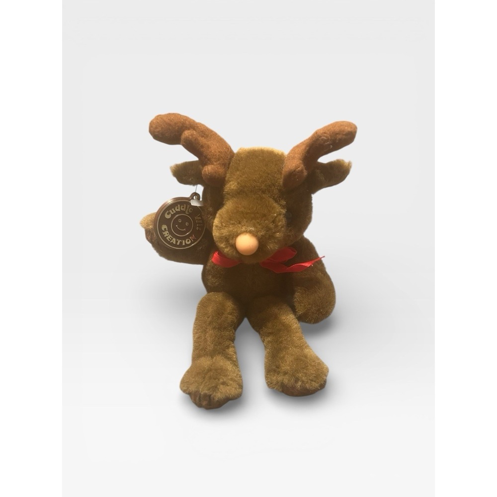 Vintage 1989 Cuddle Wit Brown Plush‎ Reindeer With Red Bow